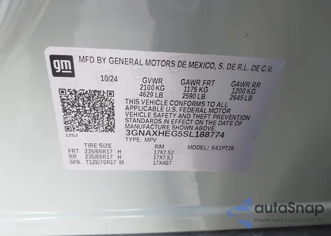 2025 Chevrolet Equinox Fwd Lt z USA, uszkodzony, nr VIN 3GNAXHEG5SL188774